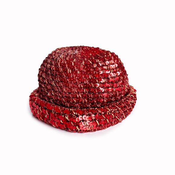 Vintage 1970s Halston Sequin Skull Cap Beanie – Red Disco Era Studio 54 Glam - Picture 8 of 12